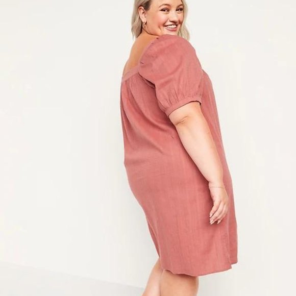 Old Navy Puff-Sleeve Dobby Mini Swing Dress for Women New - Picture 2 of 5